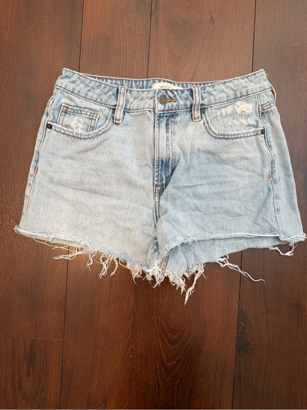 Light Wash Denim Jean Shorts - Women's Casual Frayed Hem